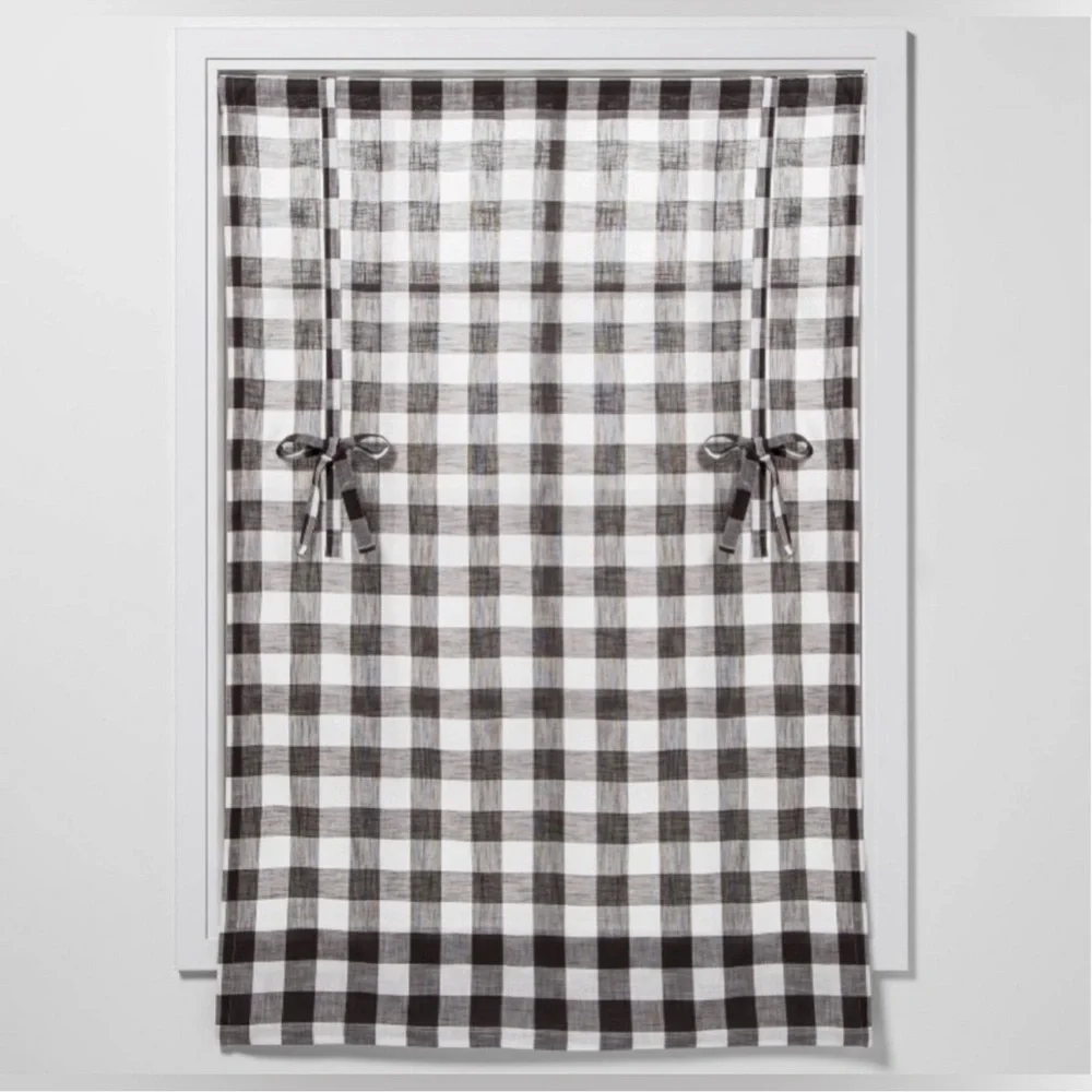 threshold light filtering ballon shade black and white plaid checkered 63”x42”